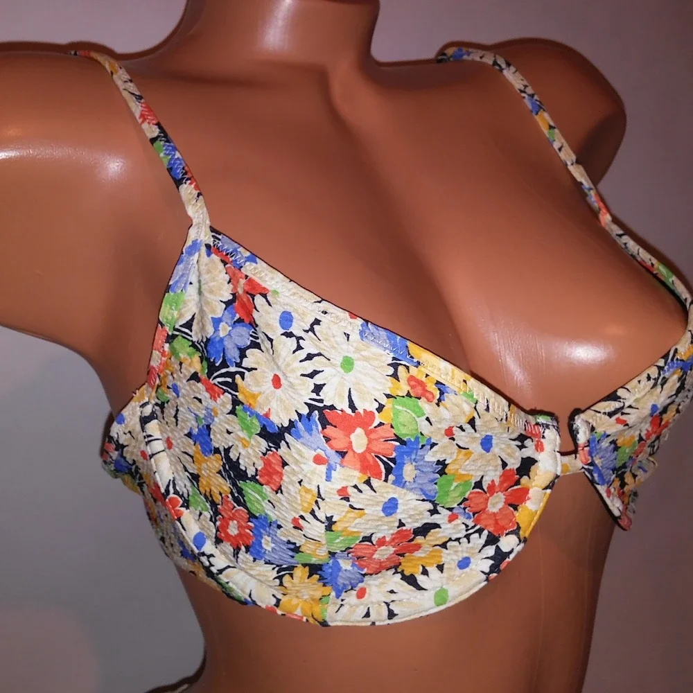 Something Navy Swim Bikini Large Top Medium Bottom Colorful Floral Underwire